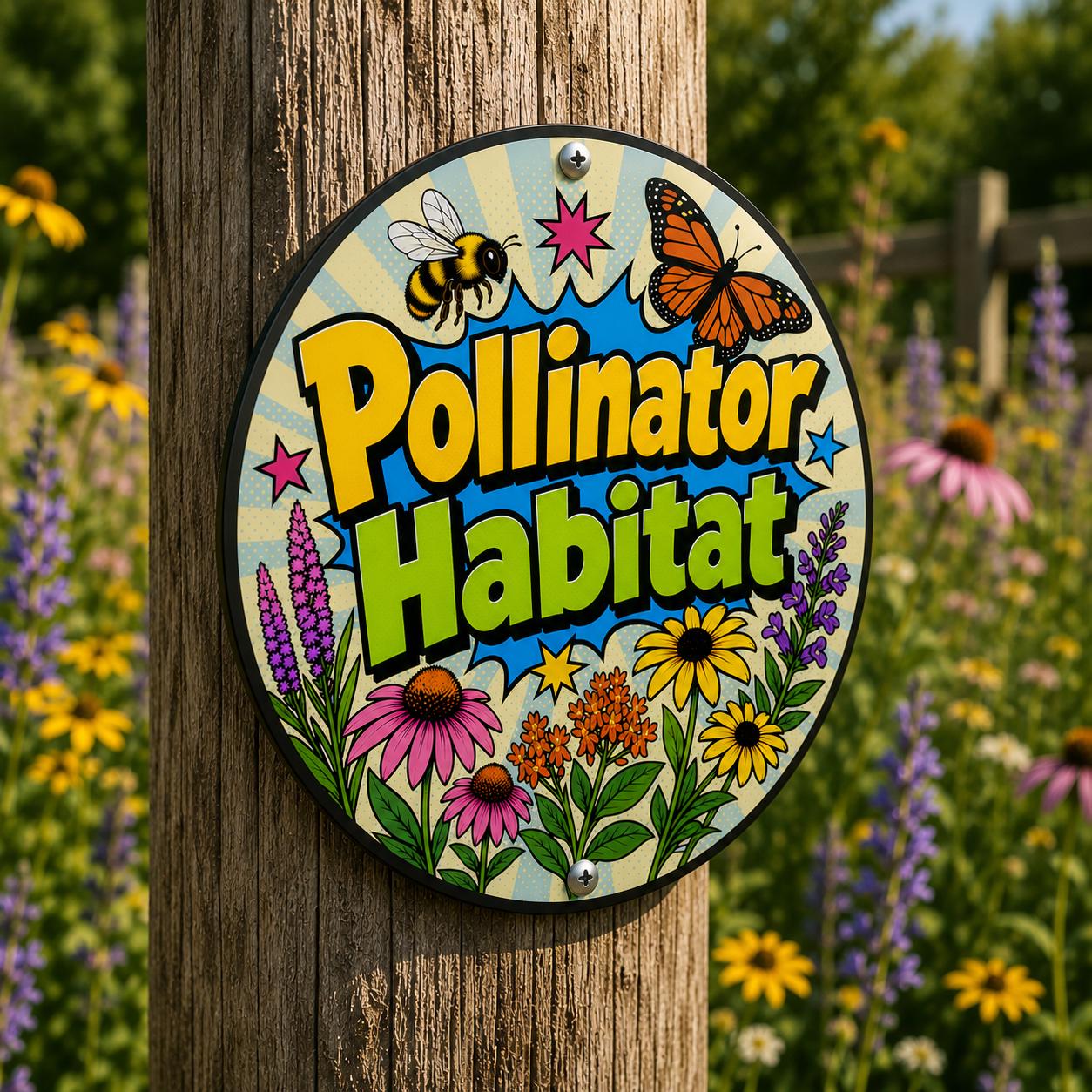 Pollinator Habitat Round Metal Sign