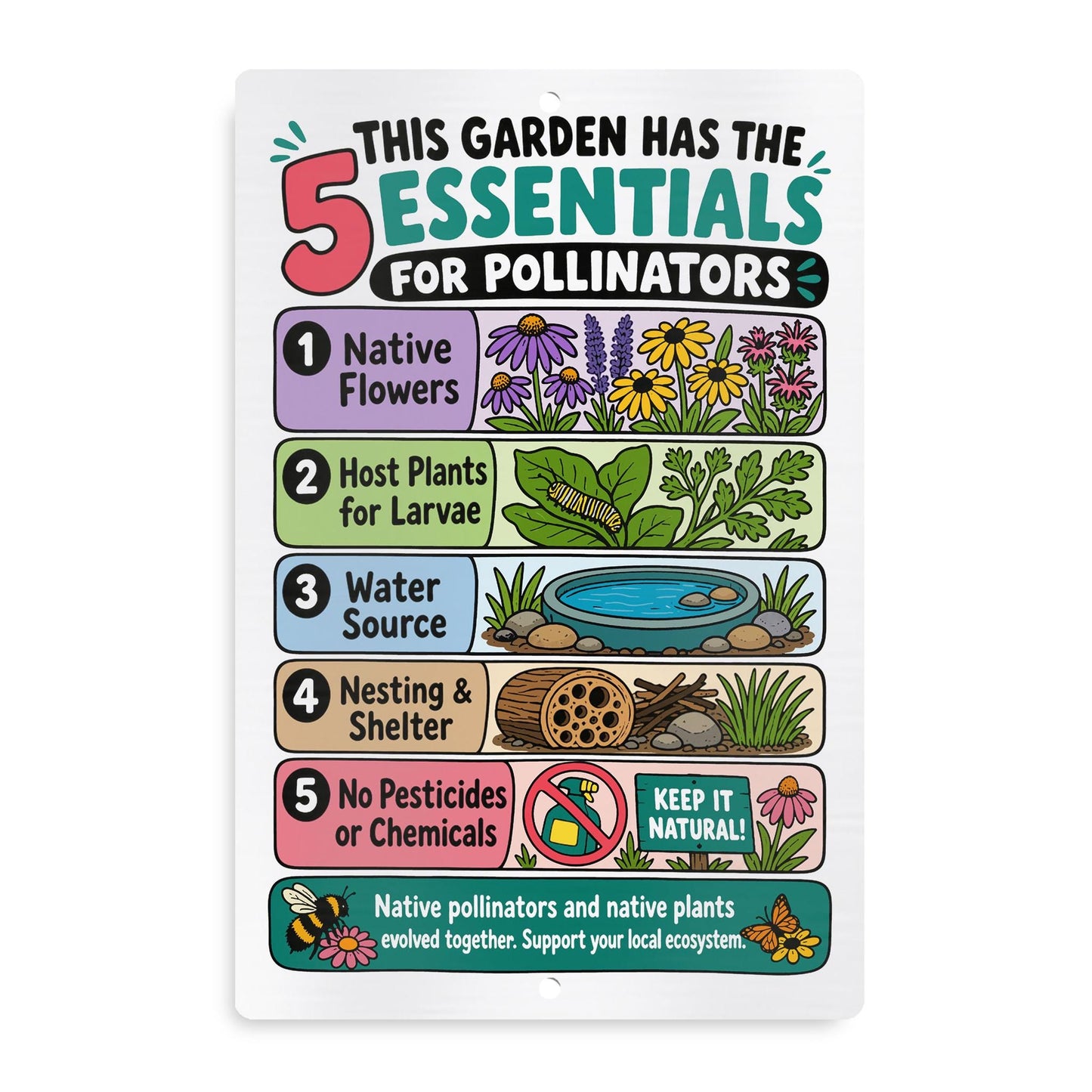 5 Essentials for Pollinators Metal Sign