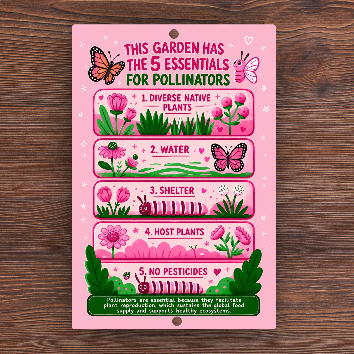 Pink 5 Essentials for Pollinators Metal Sign