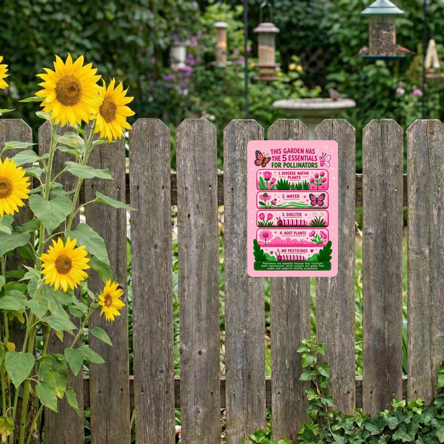 Pink 5 Essentials for Pollinators Metal Sign