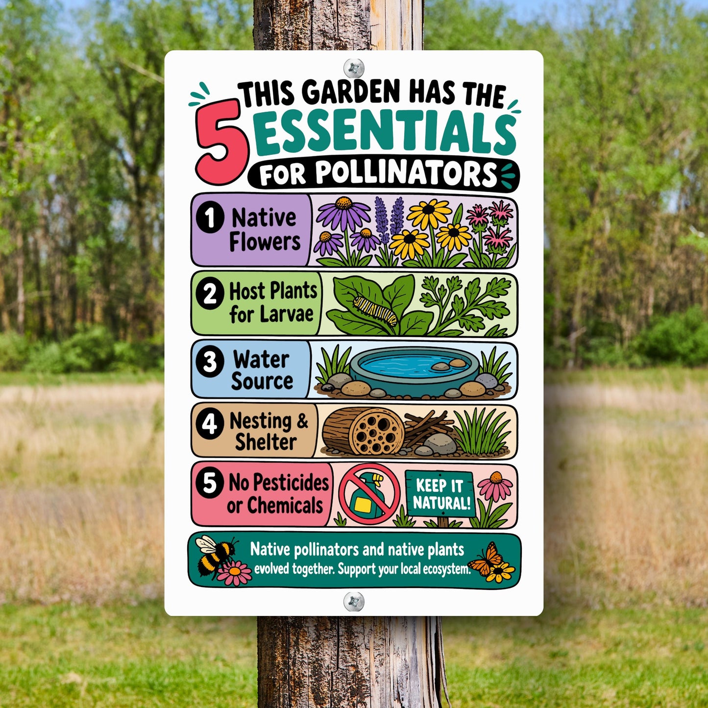 5 Essentials for Pollinators Metal Sign
