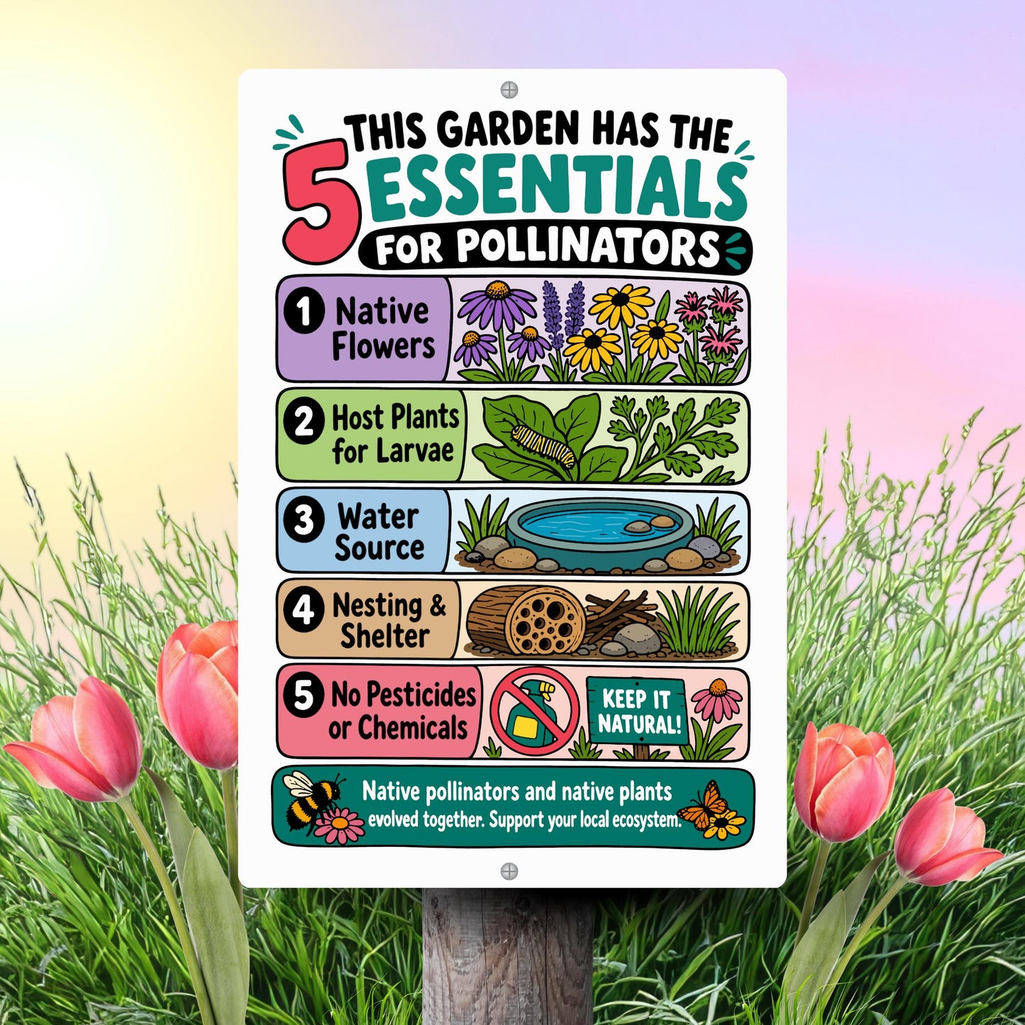5 Essentials for Pollinators Metal Sign