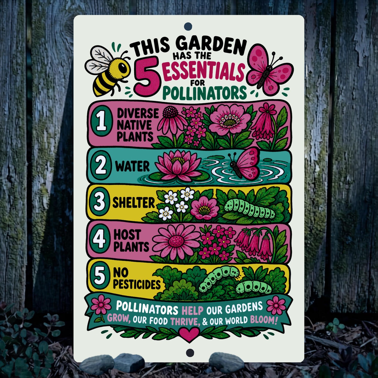 5 Essentials for Pollinators Metal Sign