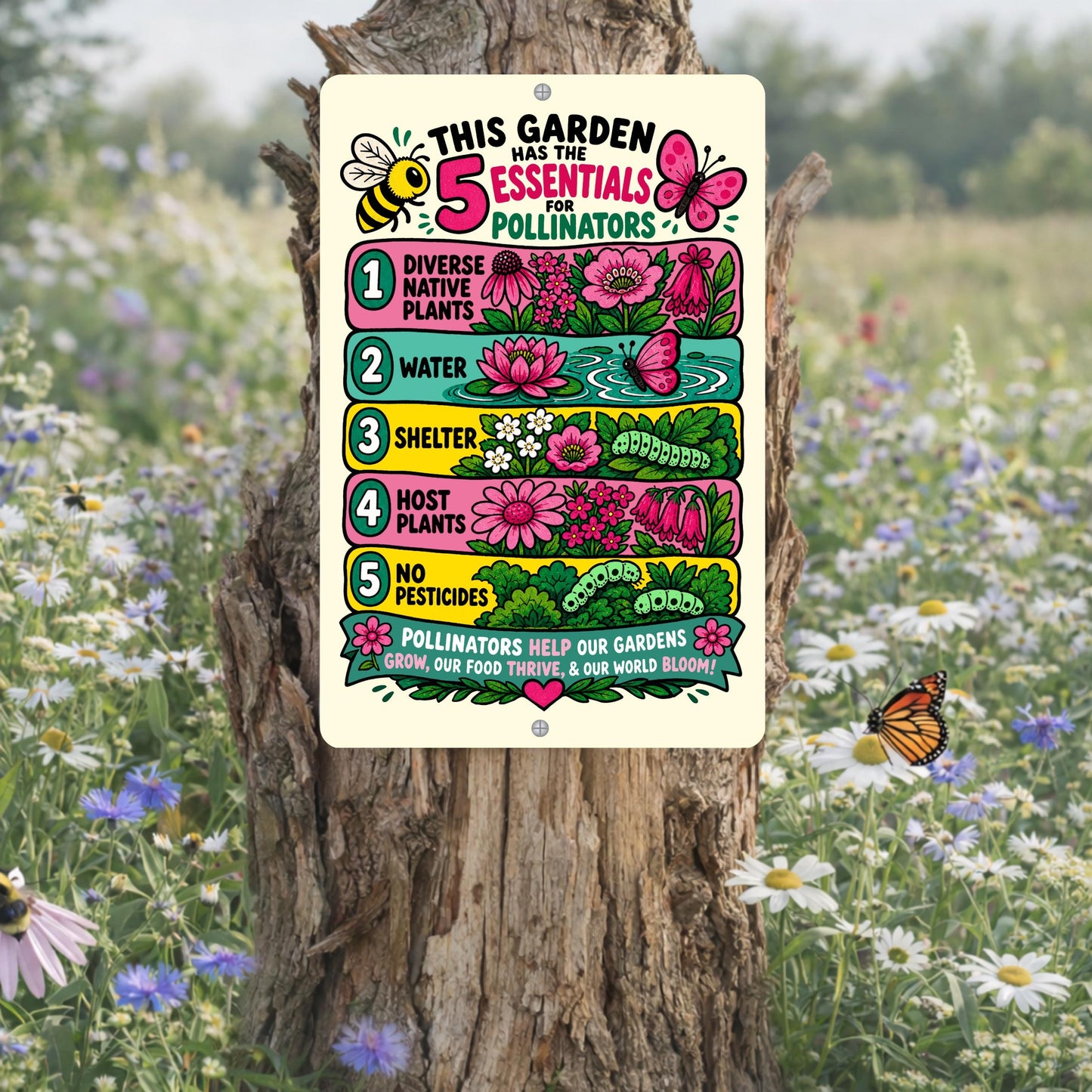5 Essentials for Pollinators Metal Sign