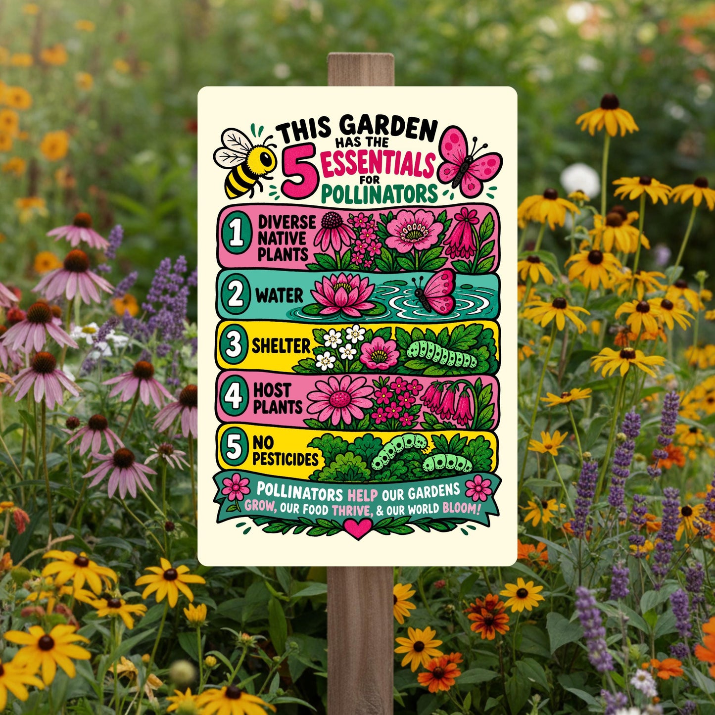 5 Essentials for Pollinators Metal Sign