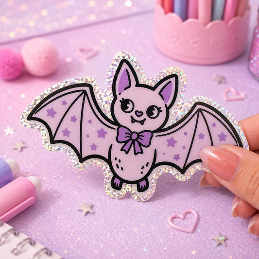 Pastel Bat Sticker, Glitter Waterproof Sticker, Whimsigoth Gift for Nature Lovers