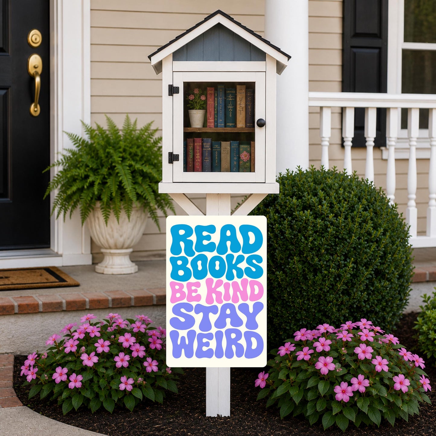 Read Books Be King Stay Weird Metal Sign - Outdoor Art Yard Decor - Gift for Librarian