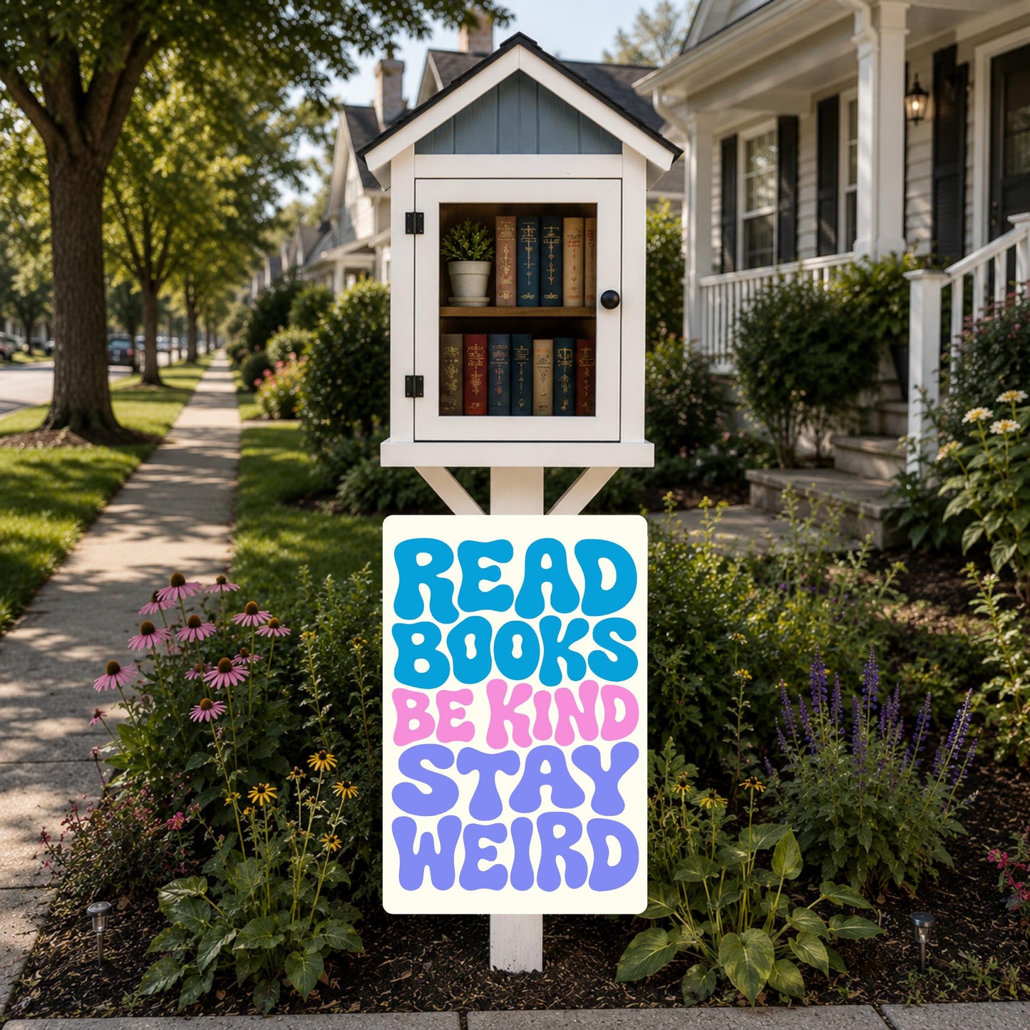 Read Books Be King Stay Weird Metal Sign - Outdoor Art Yard Decor - Gift for Librarian
