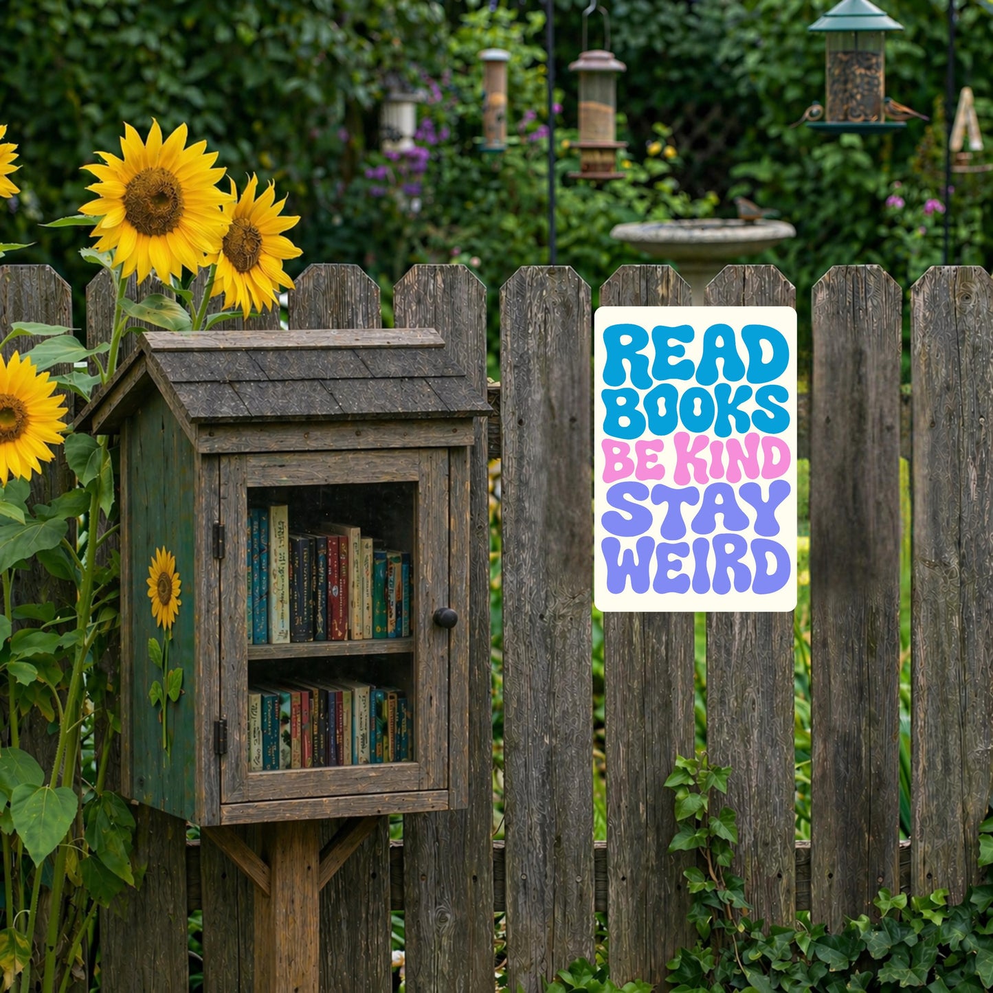 Read Books Be King Stay Weird Metal Sign - Outdoor Art Yard Decor - Gift for Librarian