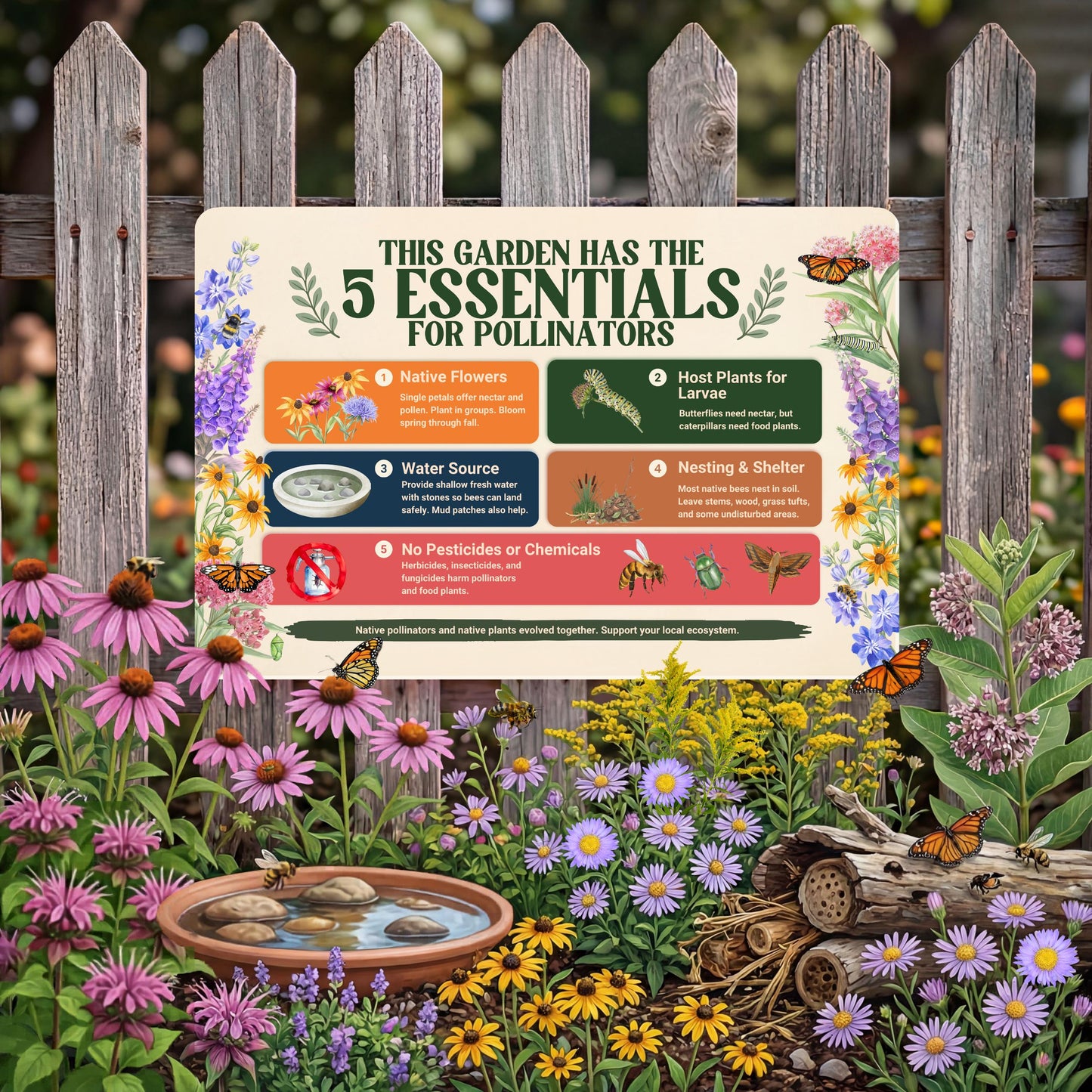 Pollinator Essentials Educational Habitat Sign, 12x8 18x12 Outdoor Rated Aluminum Sign