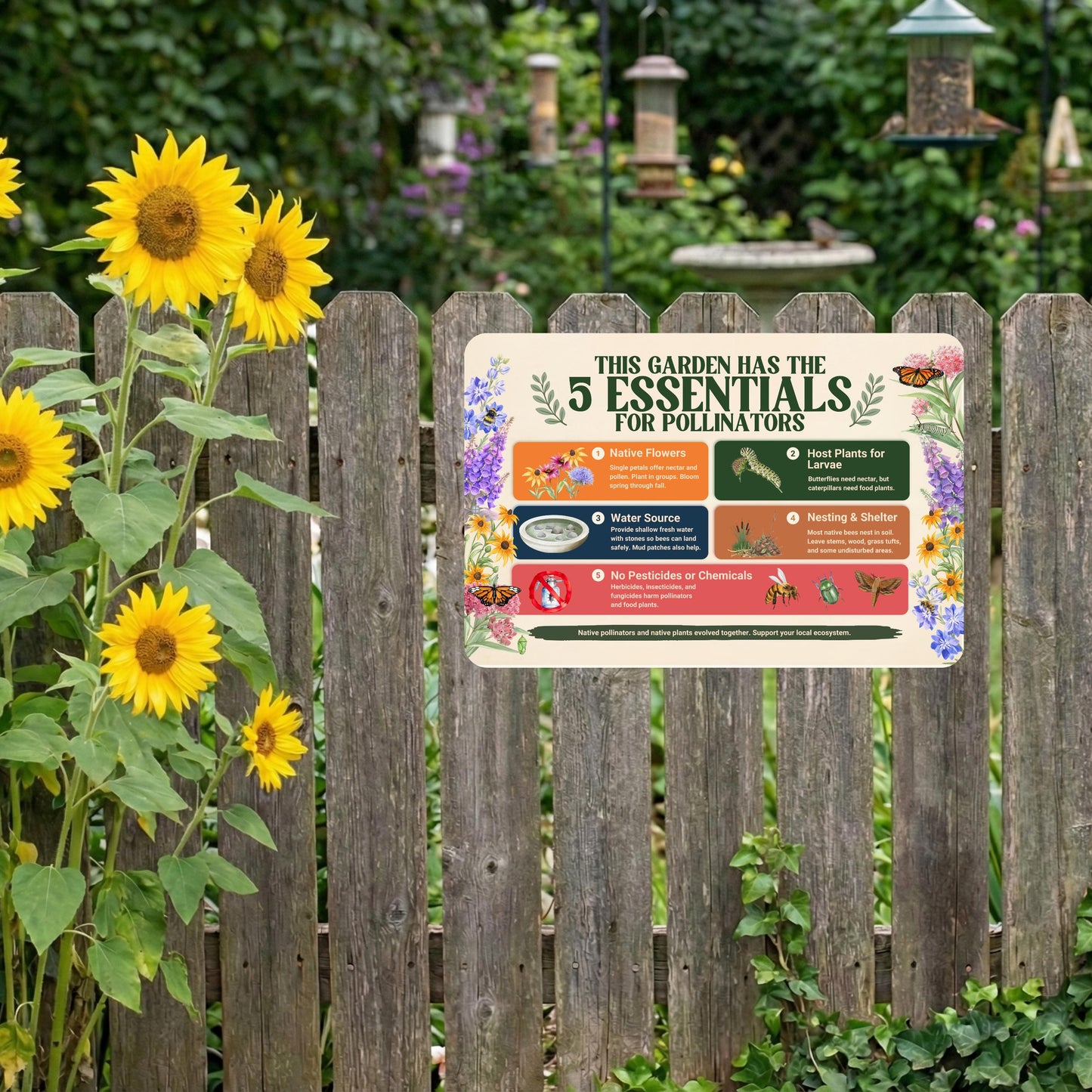 Pollinator Essentials Educational Habitat Sign, 12x8 18x12 Outdoor Rated Aluminum Sign