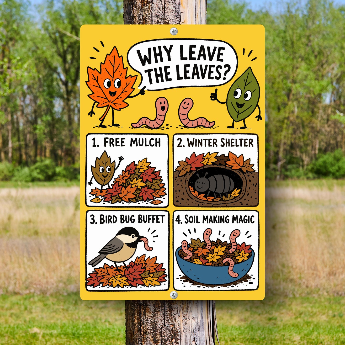 Why Leave the Leaves Metal Sign - Outdoor Yard Art Decor - Gift for Gardener