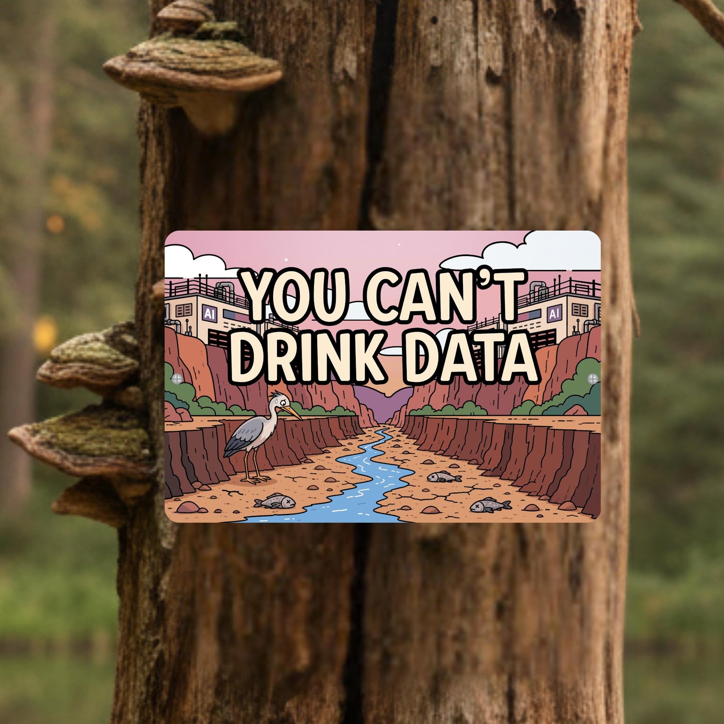 You Can't Drink Data Metal Sign - Anti AI Yard Art - Conservation Protest Sign - Outdoor Decor