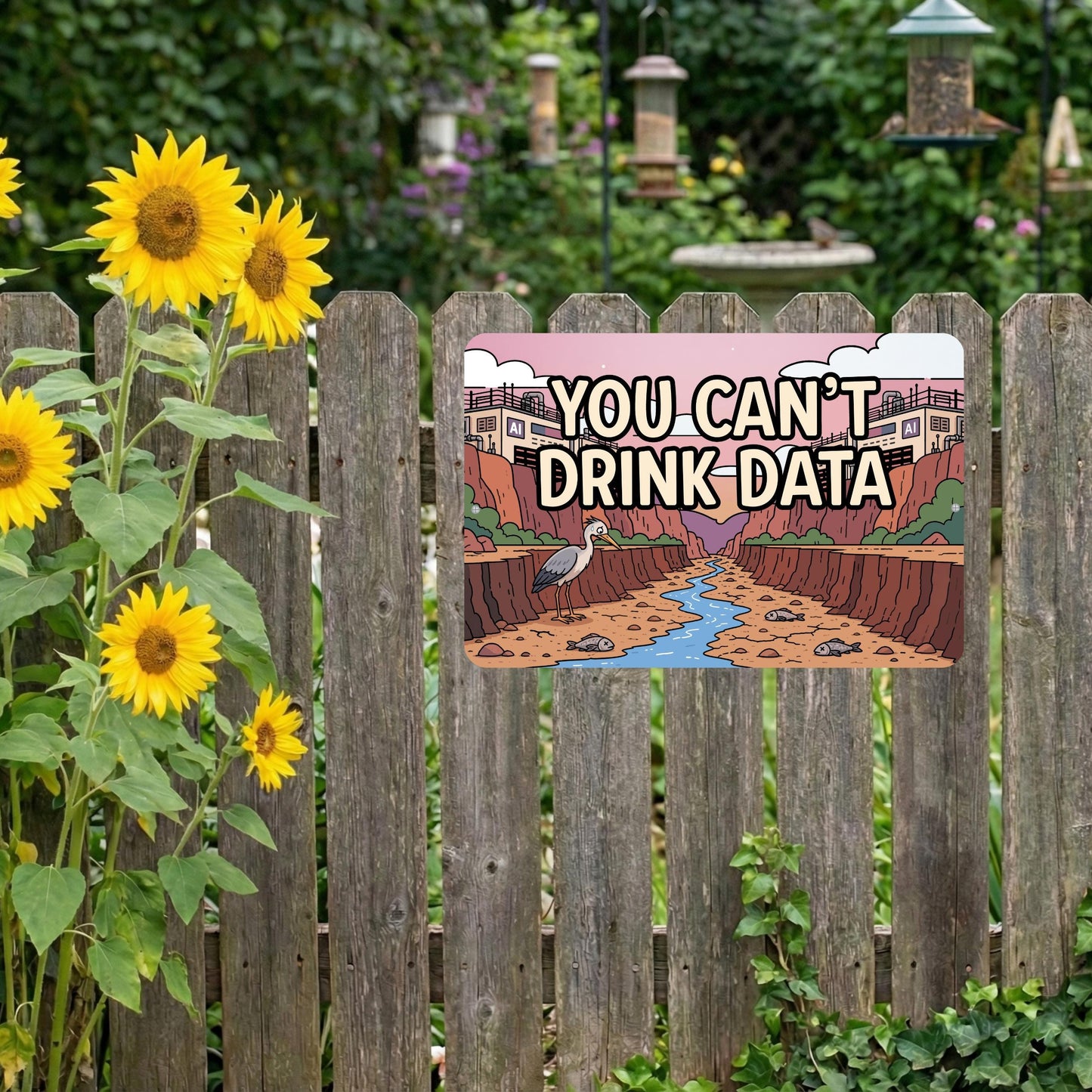 You Can't Drink Data Metal Sign - Anti AI Yard Art - Conservation Protest Sign - Outdoor Decor