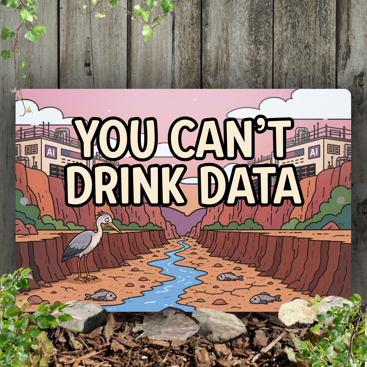You Can't Drink Data Metal Sign - Anti AI Yard Art - Conservation Protest Sign - Outdoor Decor