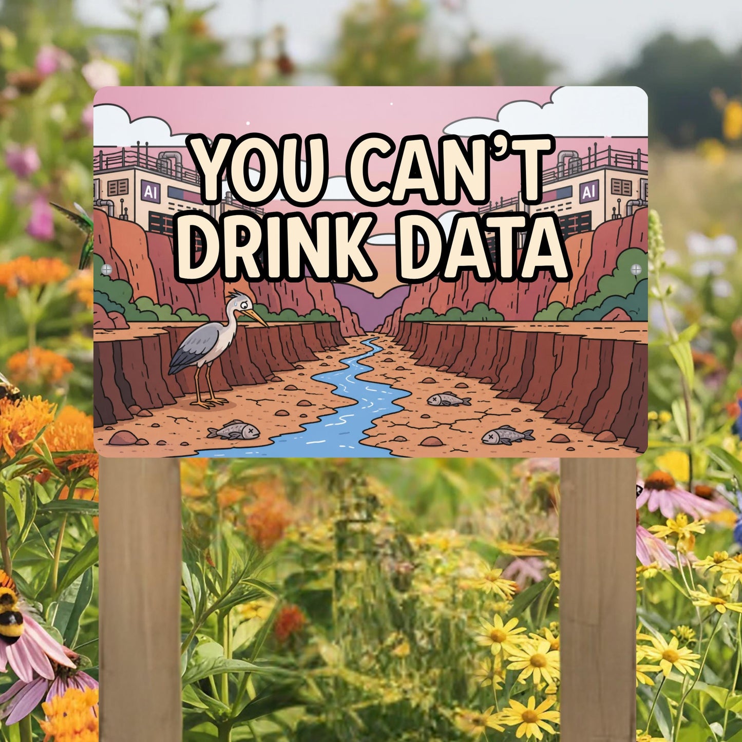 You Can't Drink Data Metal Sign - Anti AI Yard Art - Conservation Protest Sign - Outdoor Decor