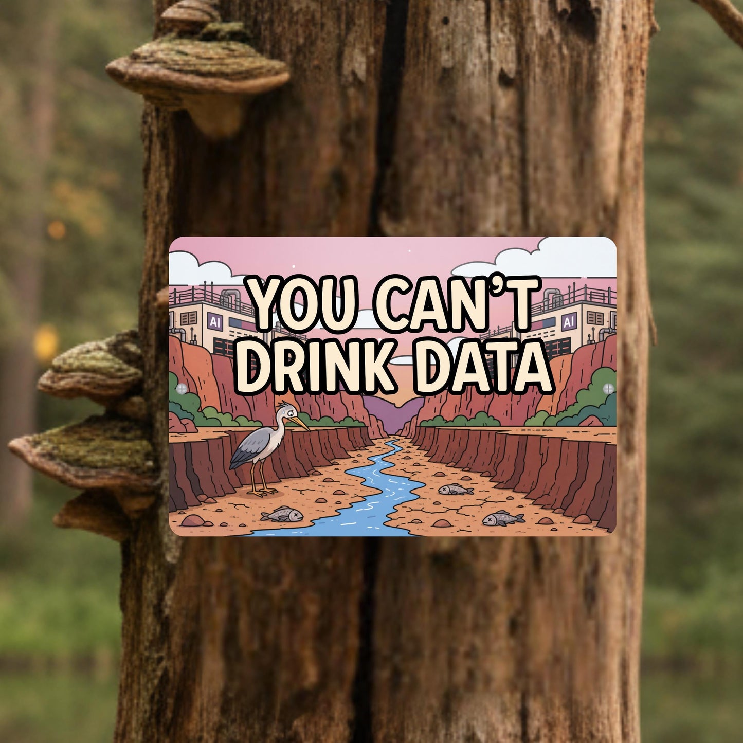 You Can't Drink Data Metal Sign - Anti AI Yard Art - Conservation Protest Sign - Outdoor Decor