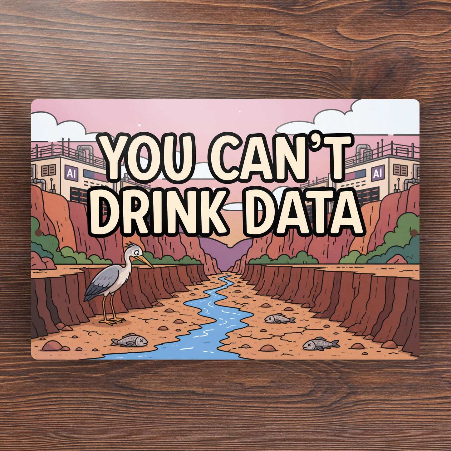 You Can't Drink Data Metal Sign - Anti AI Yard Art - Conservation Protest Sign - Outdoor Decor