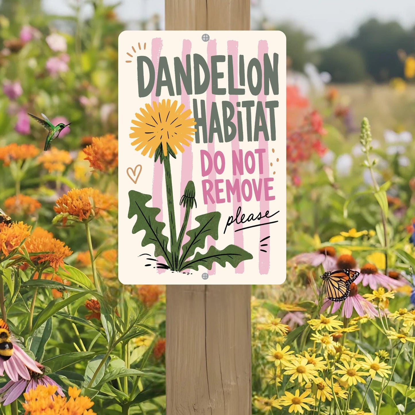 Dandelion Habitat Striped Metal Sign