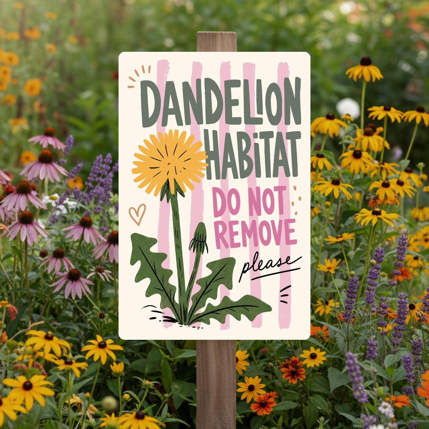 Dandelion Habitat Striped Metal Sign