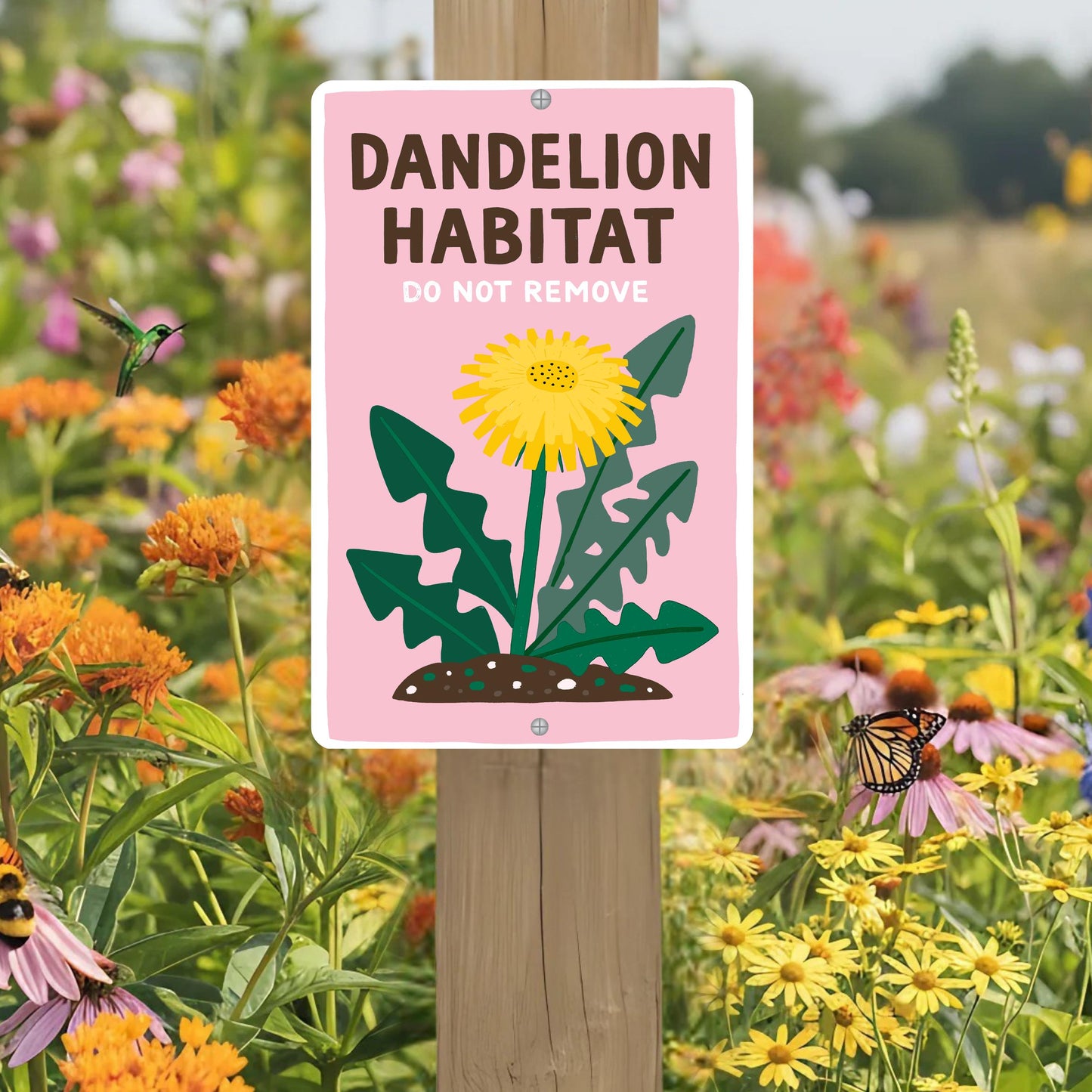 Dandelion Habitat Do Not Remove Metal Sign