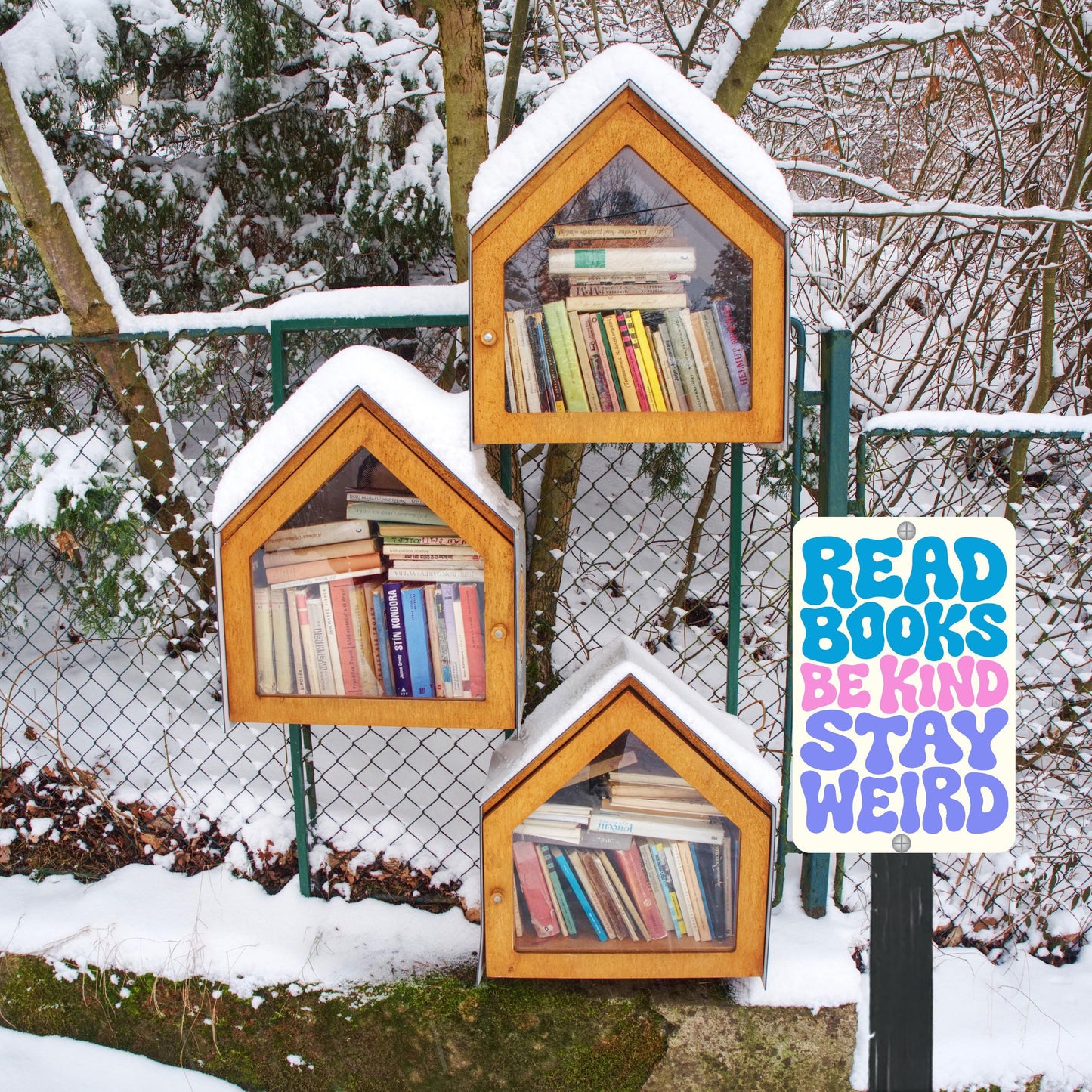 Read Books Be King Stay Weird Metal Sign - Outdoor Art Yard Decor - Gift for Librarian