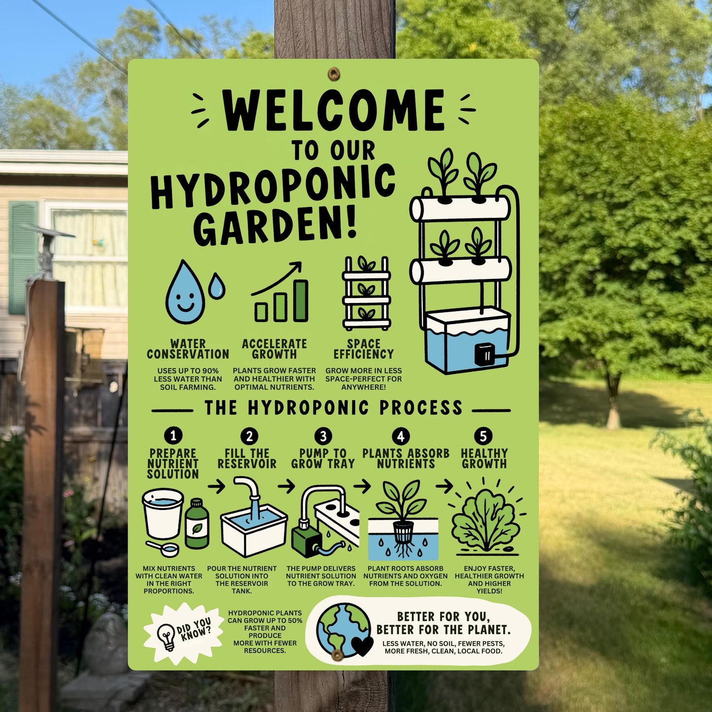 Hydroponic Garden Metal Sign - Outdoor Yard Art Decor - Gift for Gardener