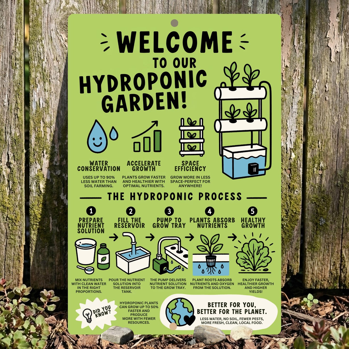 Hydroponic Garden Metal Sign - Outdoor Yard Art Decor - Gift for Gardener