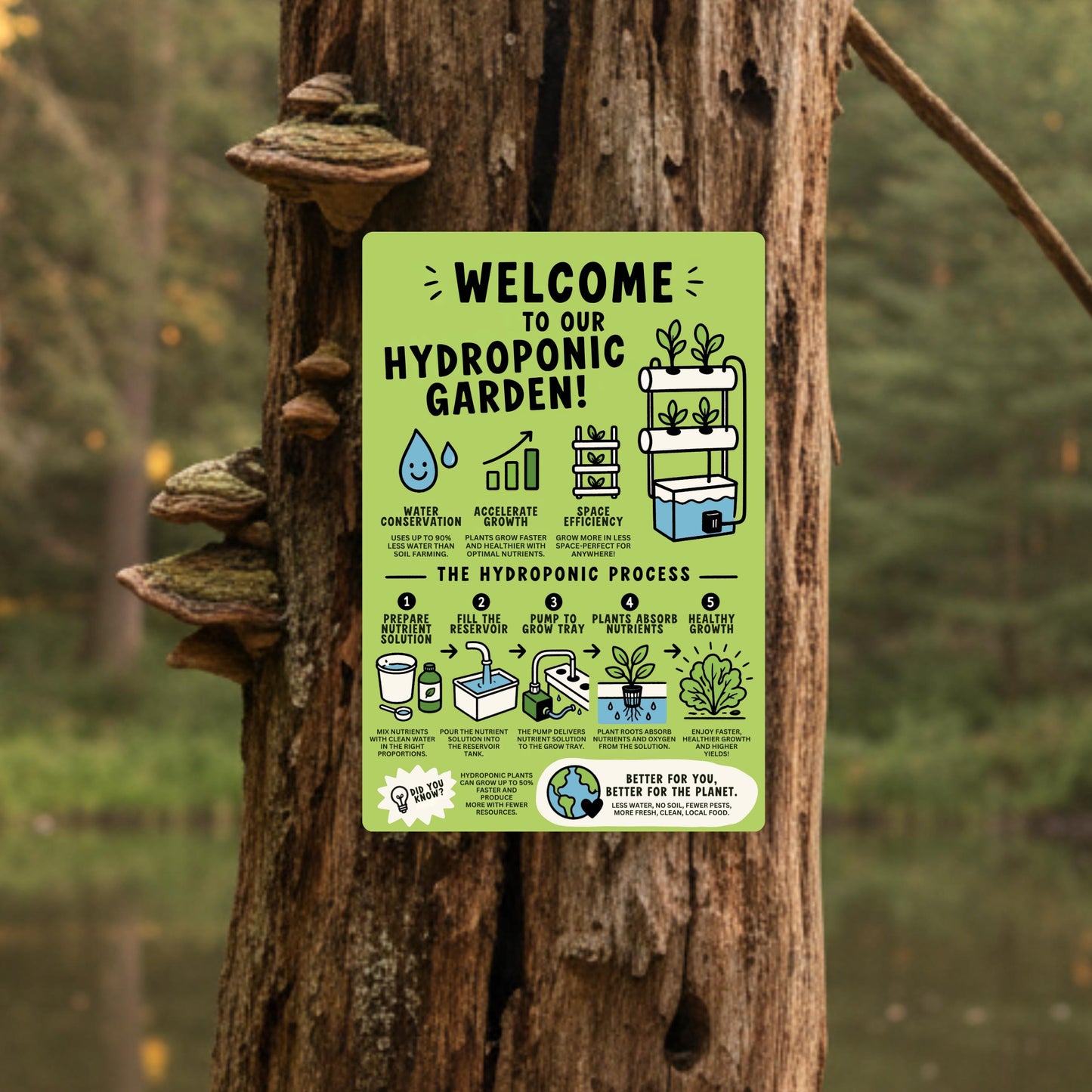 Hydroponic Garden Metal Sign - Outdoor Yard Art Decor - Gift for Gardener