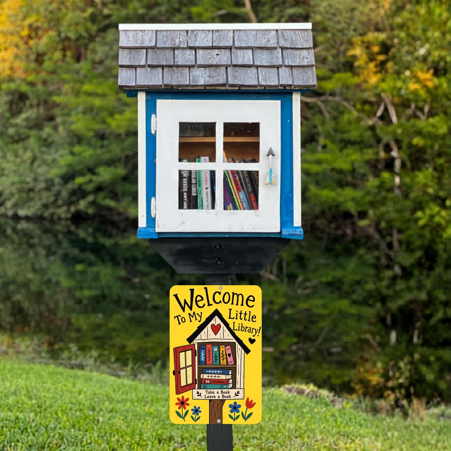 Welcome to my Library Metal Sign - Outdoor Yard Art Decor - Gift for Librarians