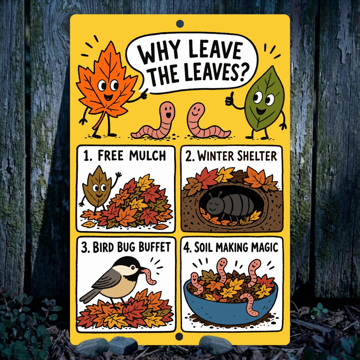 Why Leave the Leaves Metal Sign - Outdoor Yard Art Decor - Gift for Gardener