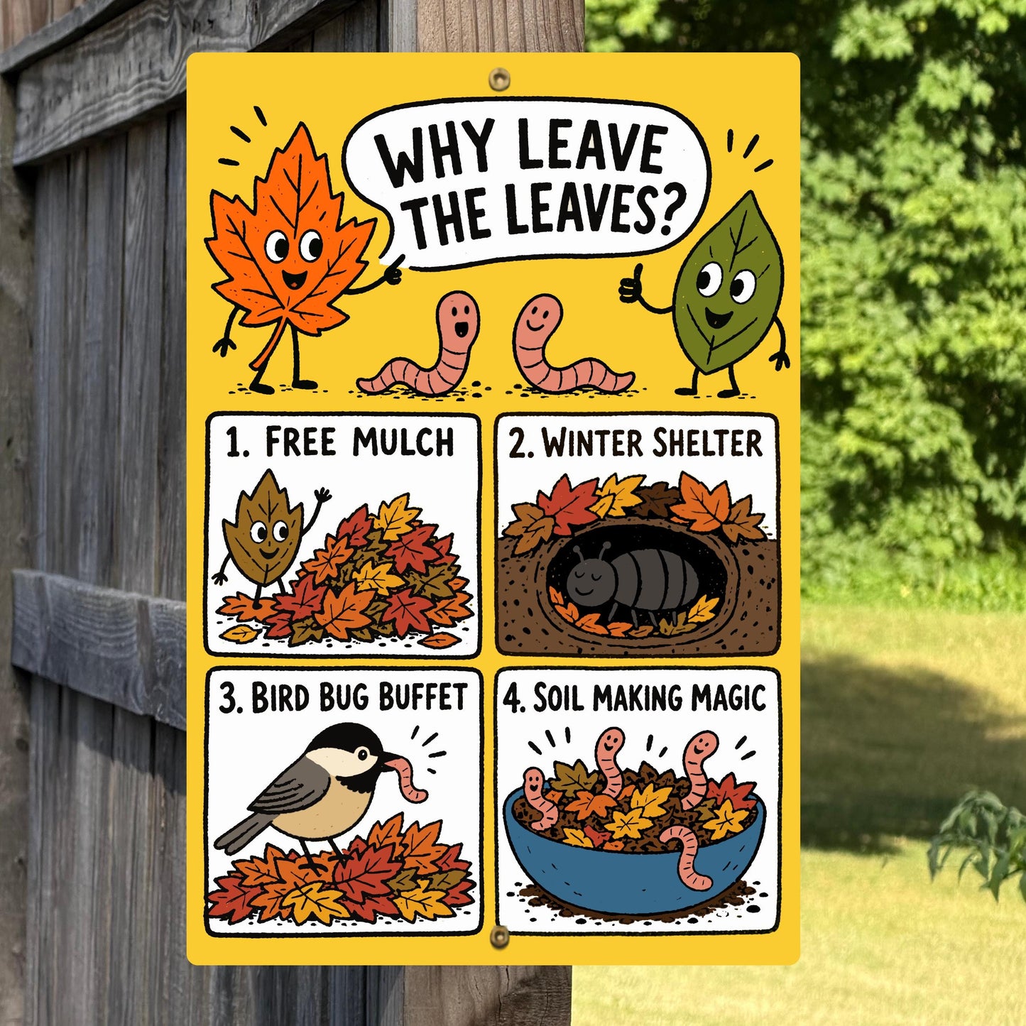 Why Leave the Leaves Metal Sign - Outdoor Yard Art Decor - Gift for Gardener