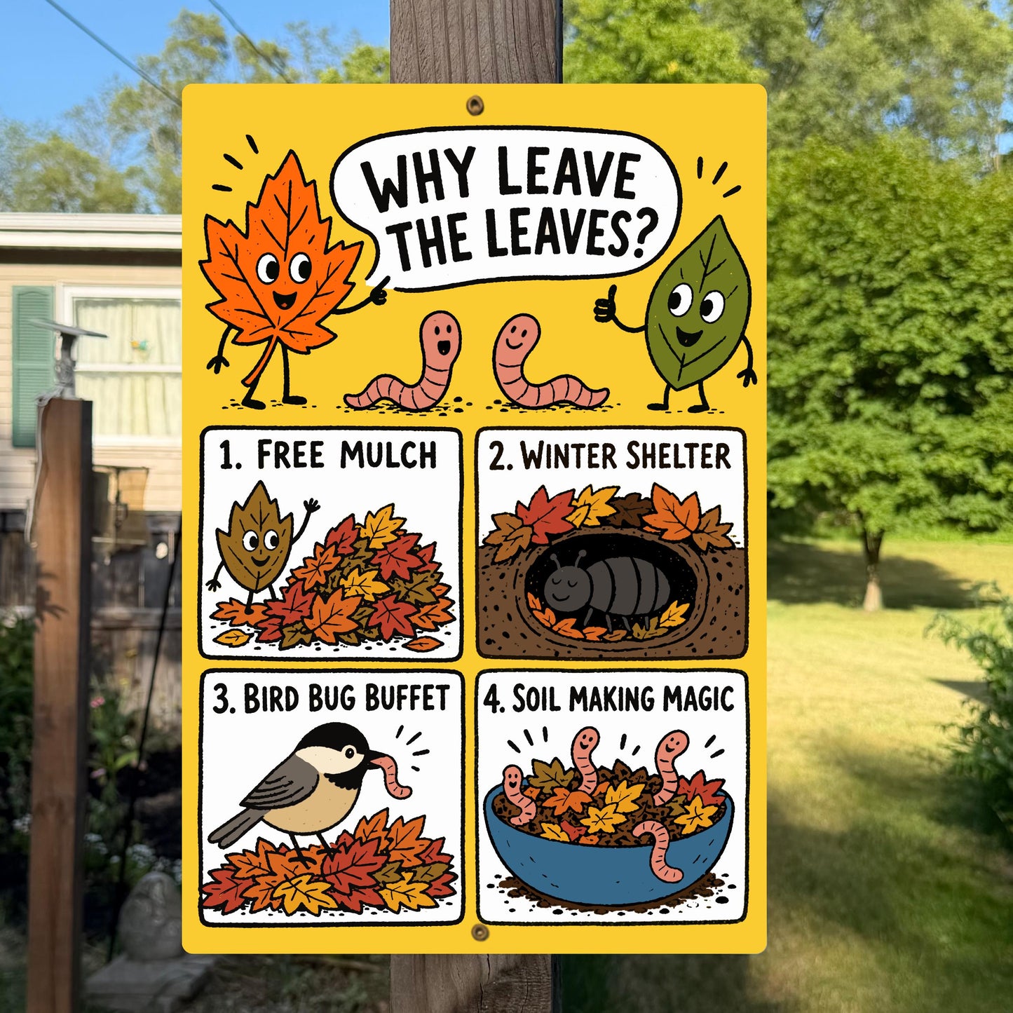 Why Leave the Leaves Metal Sign - Outdoor Yard Art Decor - Gift for Gardener