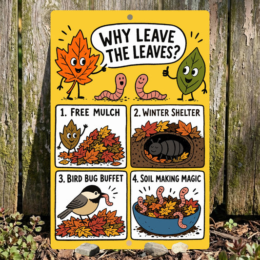 Why Leave the Leaves Metal Sign - Outdoor Yard Art Decor - Gift for Gardener