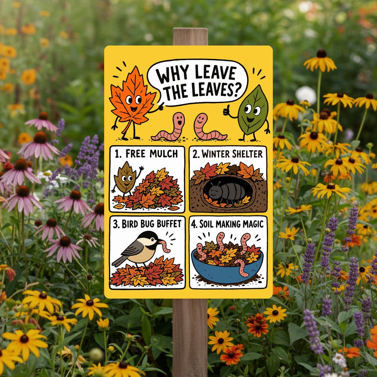 Why Leave the Leaves Metal Sign - Outdoor Yard Art Decor - Gift for Gardener