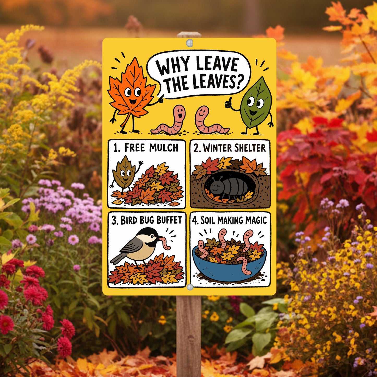 Why Leave the Leaves Metal Sign - Outdoor Yard Art Decor - Gift for Gardener
