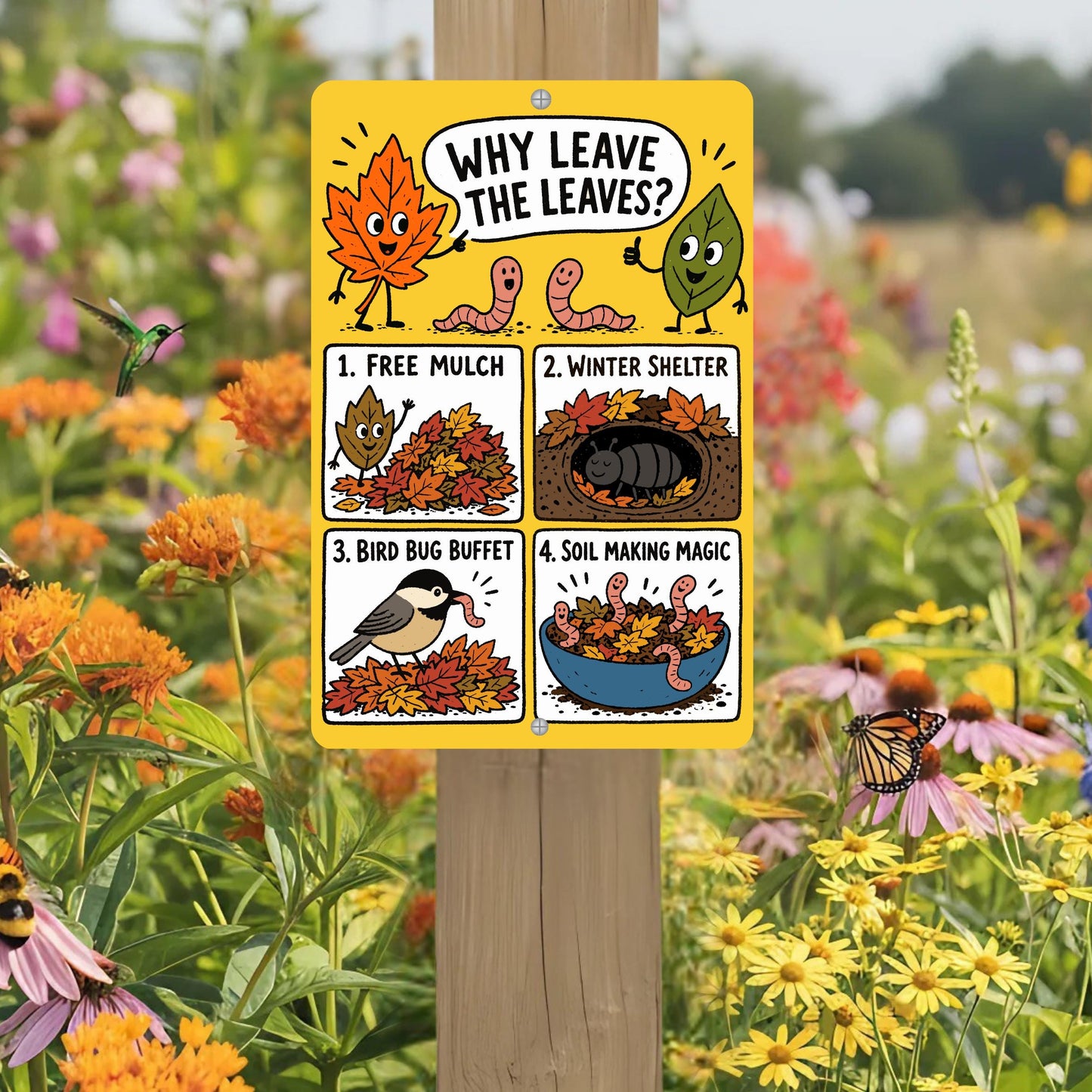 Why Leave the Leaves Metal Sign - Outdoor Yard Art Decor - Gift for Gardener