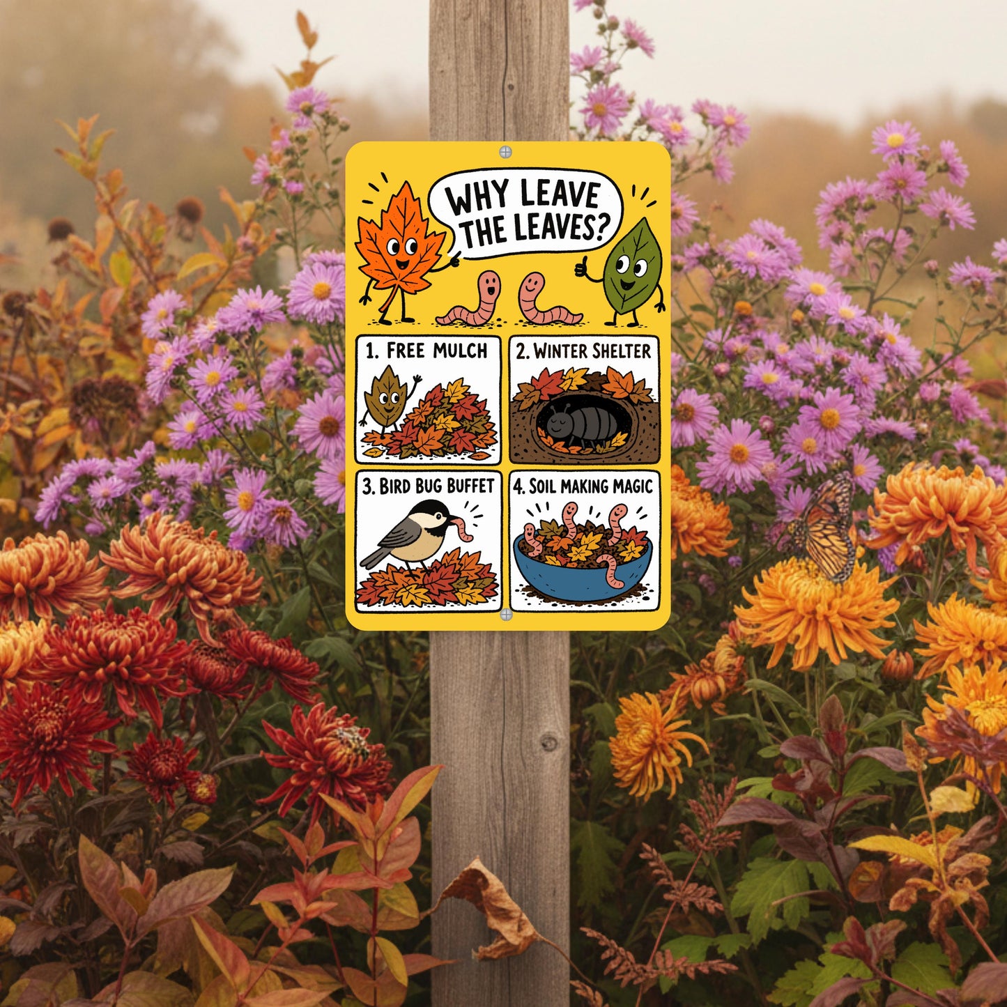 Why Leave the Leaves Metal Sign - Outdoor Yard Art Decor - Gift for Gardener