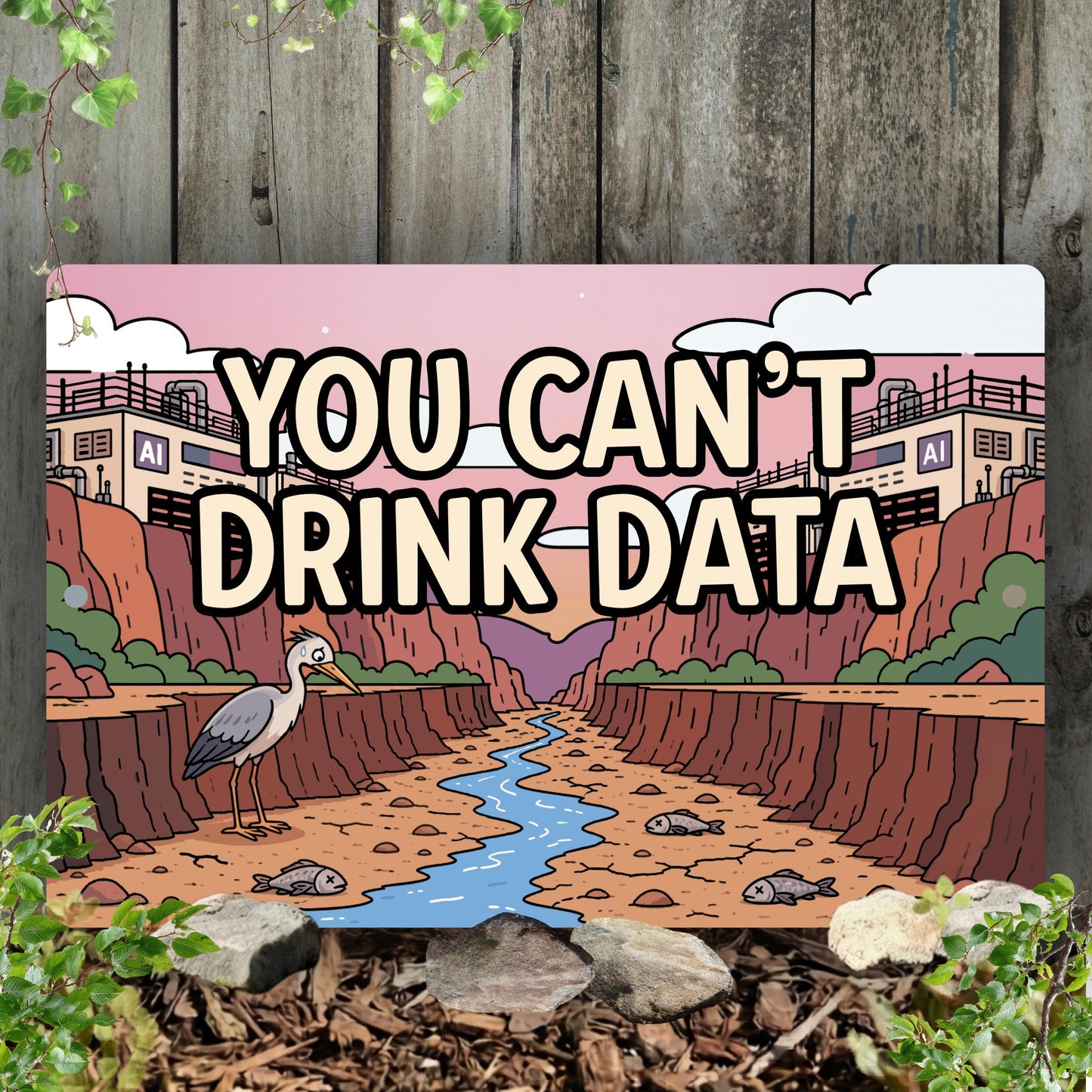 You Can't Drink Data Metal Sign - Anti AI Yard Art - Conservation Protest Sign - Outdoor Decor
