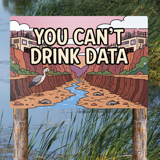You Can't Drink Data Metal Sign - Anti AI Yard Art - Conservation Protest Sign - Outdoor Decor