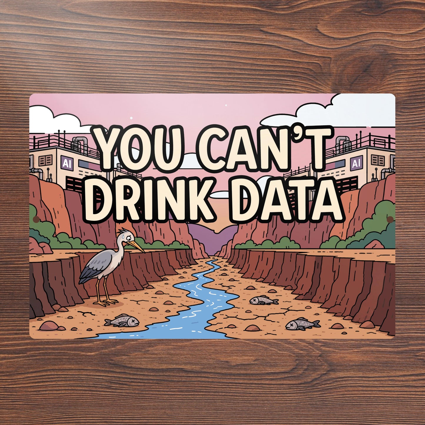 You Can't Drink Data Metal Sign - Anti AI Yard Art - Conservation Protest Sign - Outdoor Decor