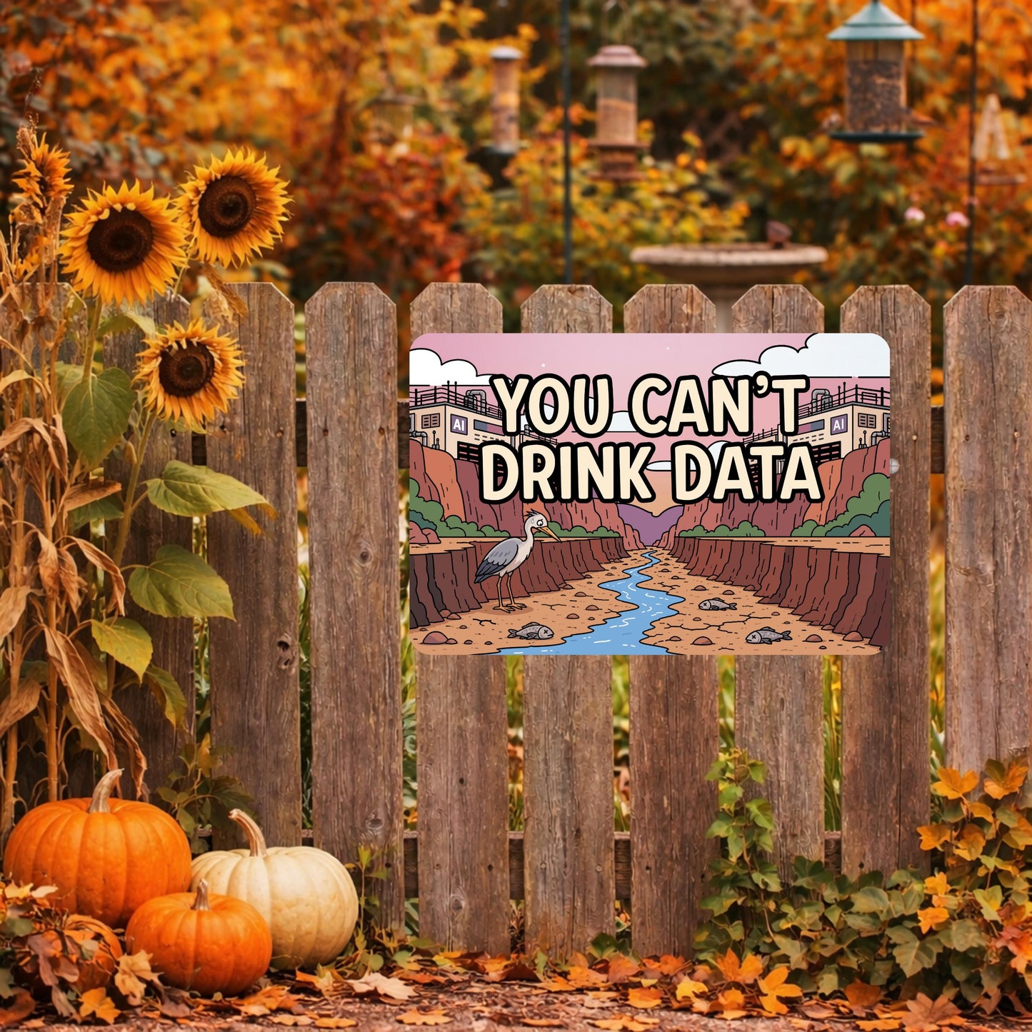 You Can't Drink Data Metal Sign - Anti AI Yard Art - Conservation Protest Sign - Outdoor Decor
