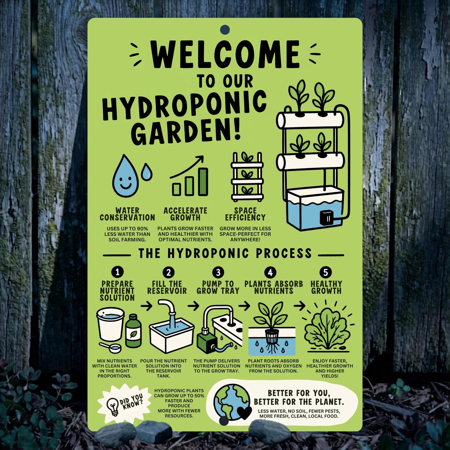 Hydroponic Garden Metal Sign - Outdoor Yard Art Decor - Gift for Gardener