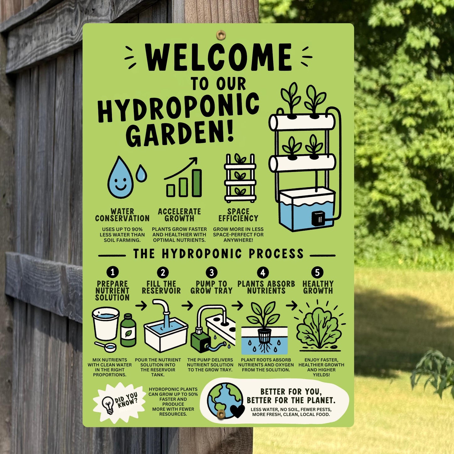 Hydroponic Garden Metal Sign - Outdoor Yard Art Decor - Gift for Gardener