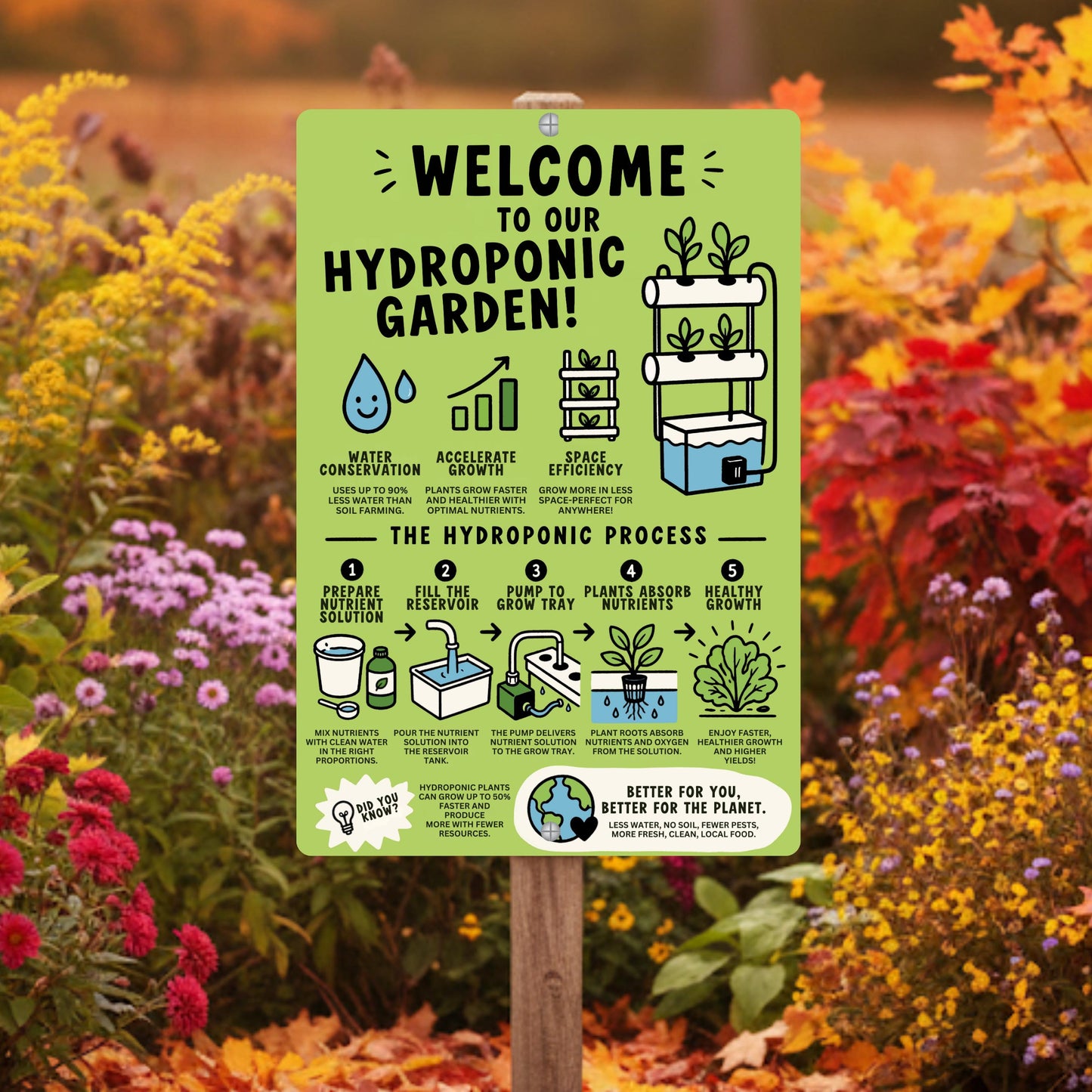 Hydroponic Garden Metal Sign - Outdoor Yard Art Decor - Gift for Gardener