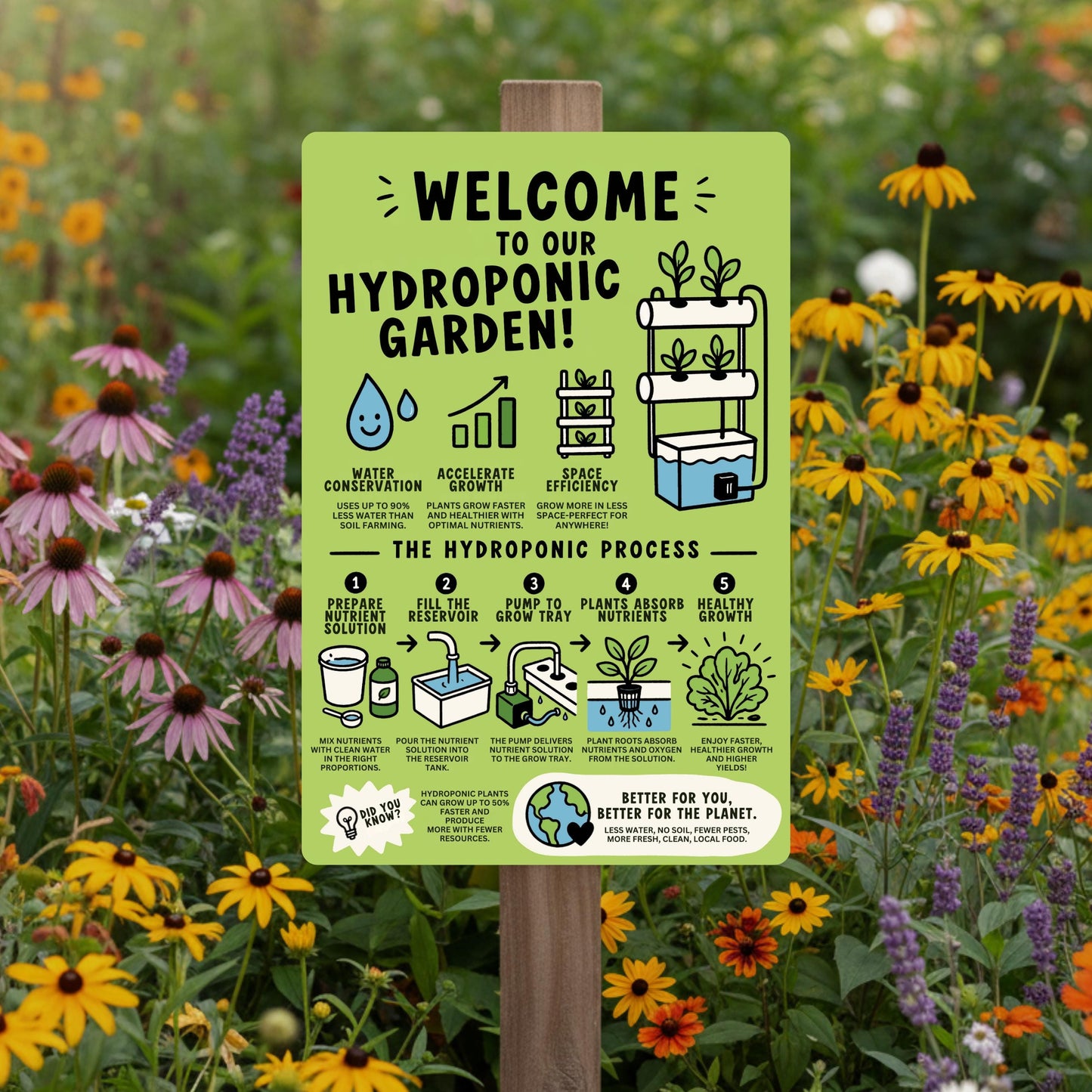 Hydroponic Garden Metal Sign - Outdoor Yard Art Decor - Gift for Gardener