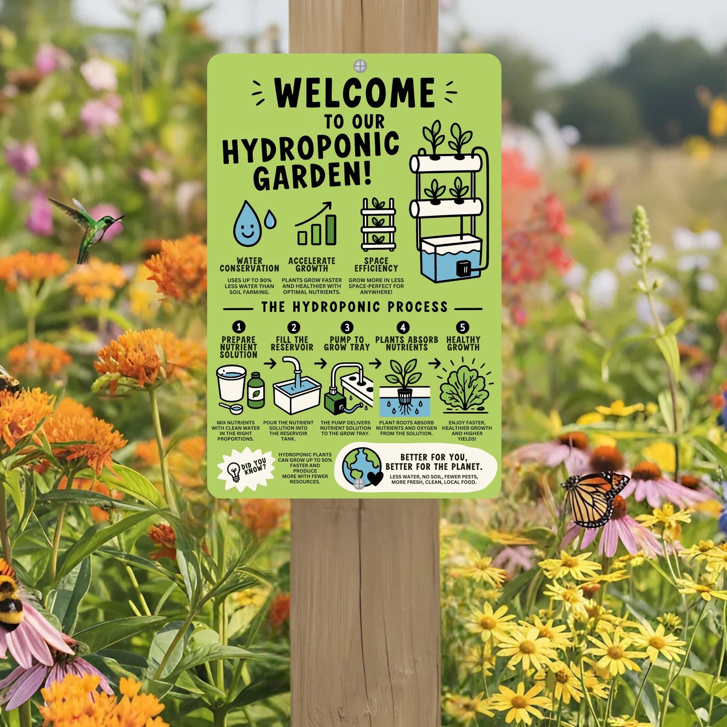 Hydroponic Garden Metal Sign - Outdoor Yard Art Decor - Gift for Gardener