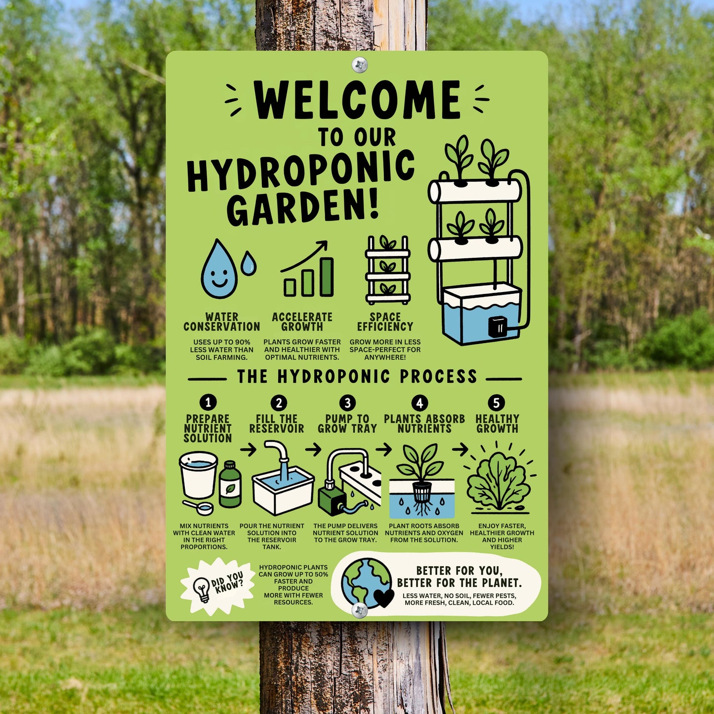 Hydroponic Garden Metal Sign - Outdoor Yard Art Decor - Gift for Gardener