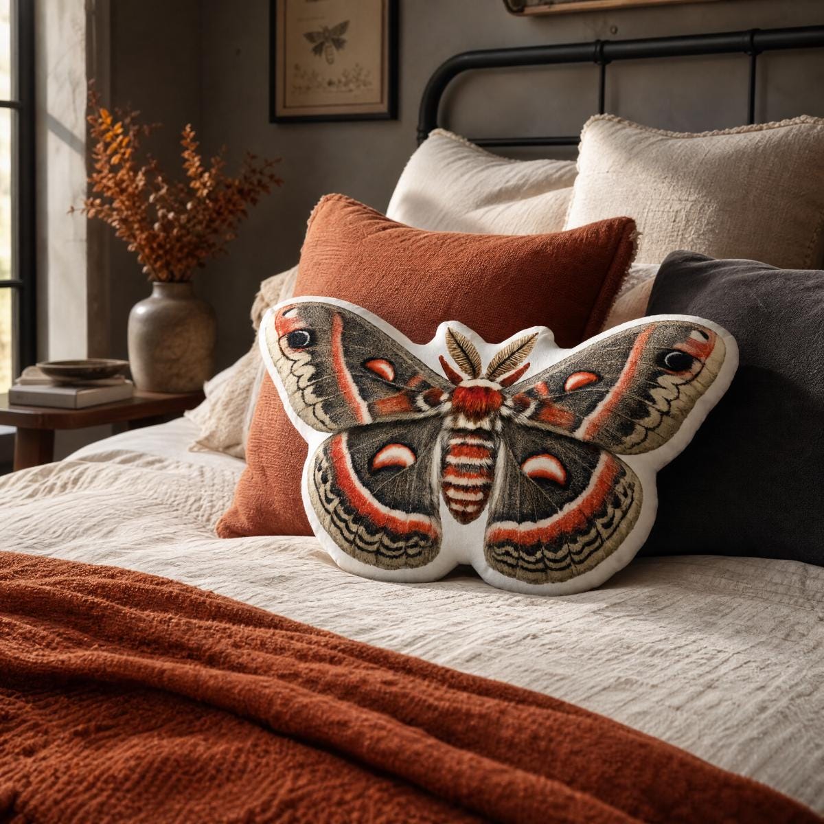 Cecropia Moth Pillow, 10x10 16x16 22x22, Whimsigoth Decor