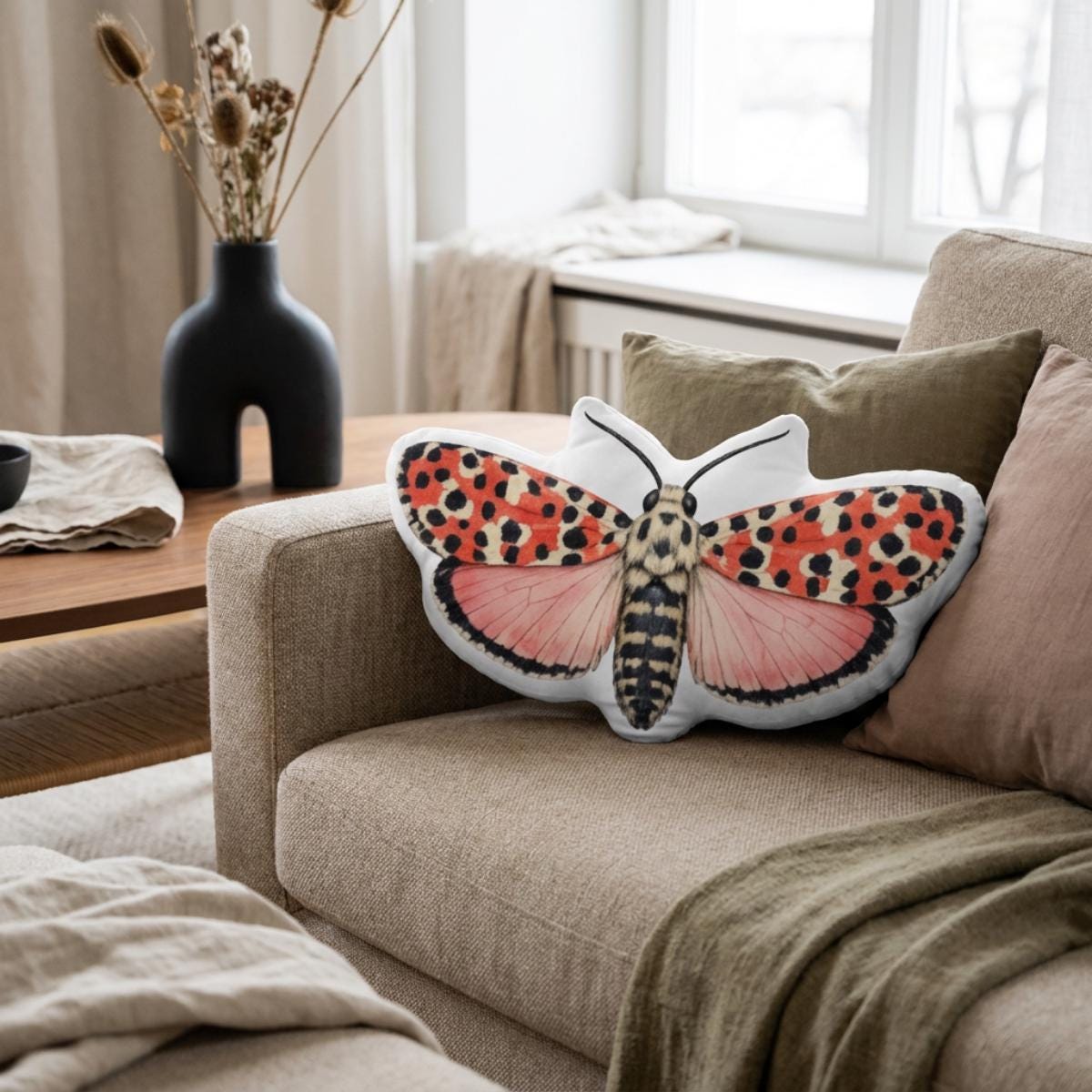 Bella Moth Shaped Pillow, 10x10 16x16 22x22, Whimsigoth Decor
